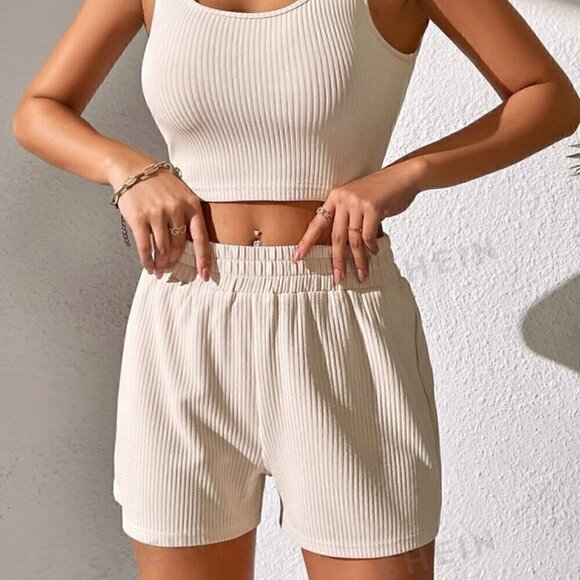 EXCELLENT CONDITION | SUPER SOFT WHITE CREAM ELASTIC TRACK SHORTS | RIB KNIT | H - Picture 5 of 7